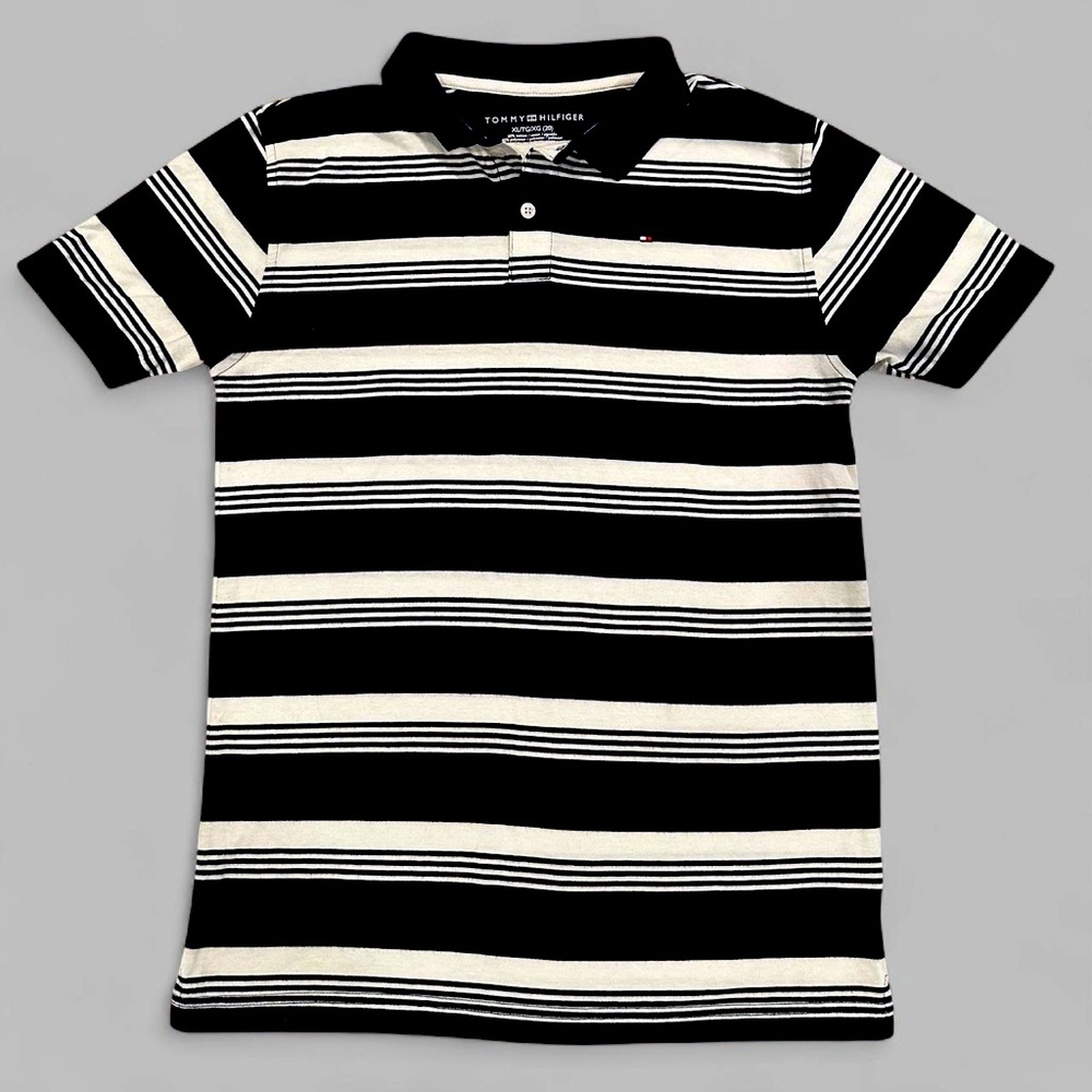 Tommy Hilfiger Kids Navy Striped Polo Shirt Youth size 20 (ADULT SMALL)